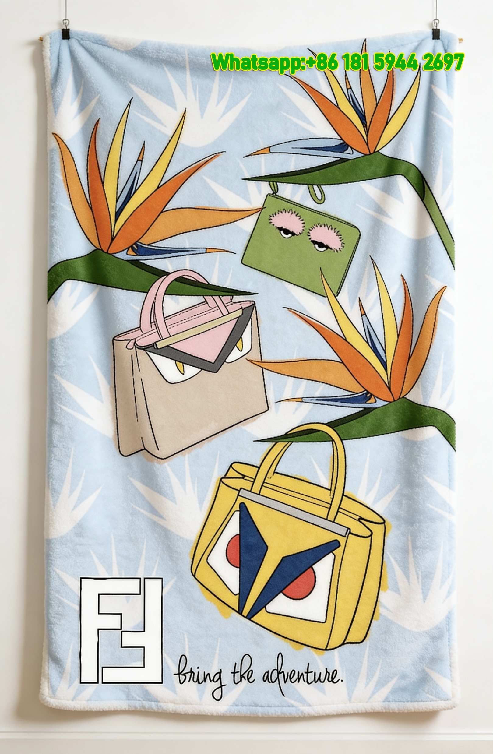 Fendi Cartoon Monster Bag Print Flannel Throw Blanket IMG_9551